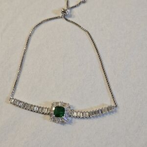 New NWOT Rachel Zoe Faux Emerald Adjustable Silver Bracelet